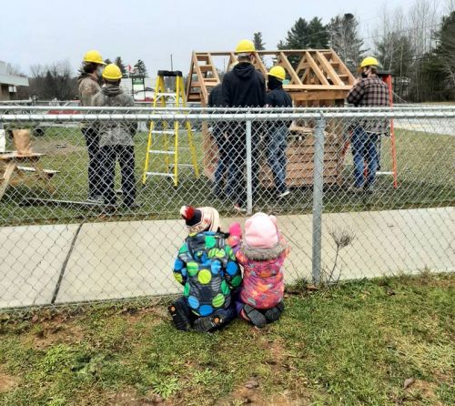 The children watched with such wonder and excitement as they were able to see their play house being built on Friday.